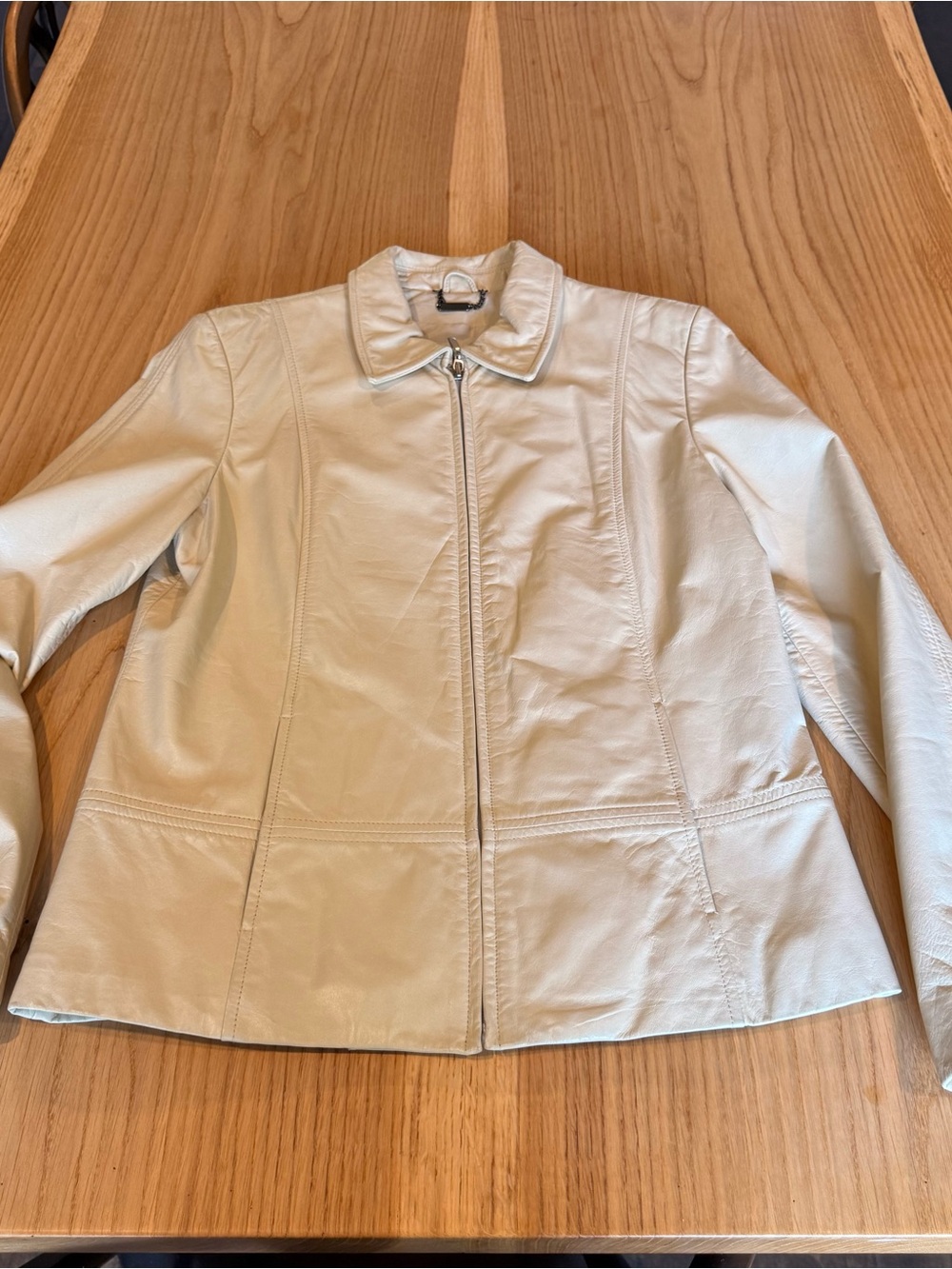 Danier Cream Leather Zip-Front Jacket